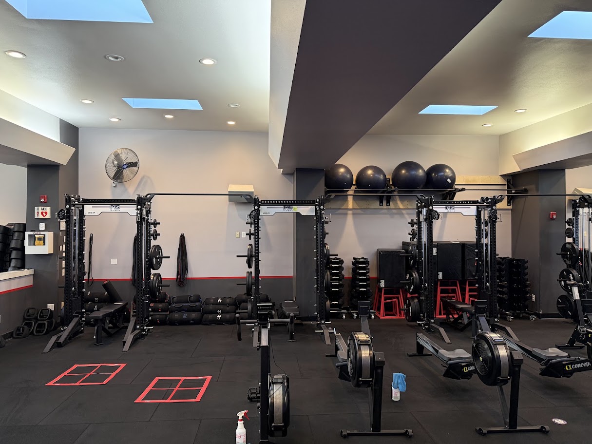 F45 Queen Anne strength racks and rowers under skylights