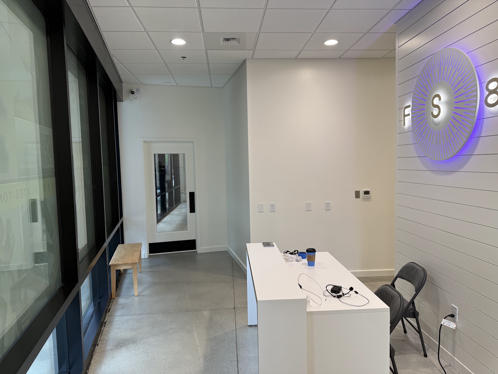 Front desk and lobby of the completed FS8 studio